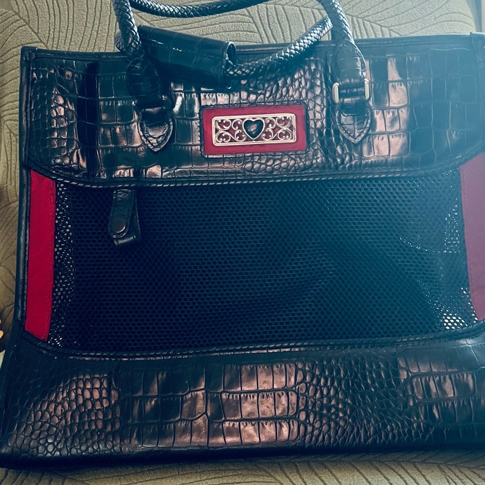 Brighton Black & Red Croc-Embossed Pet Carrier Tote